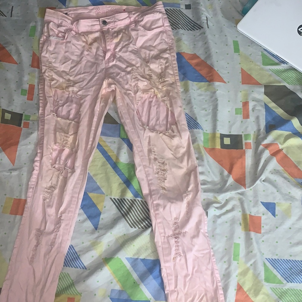 Light pink Roma studio stretchy ripped jeans fits waist 29-34